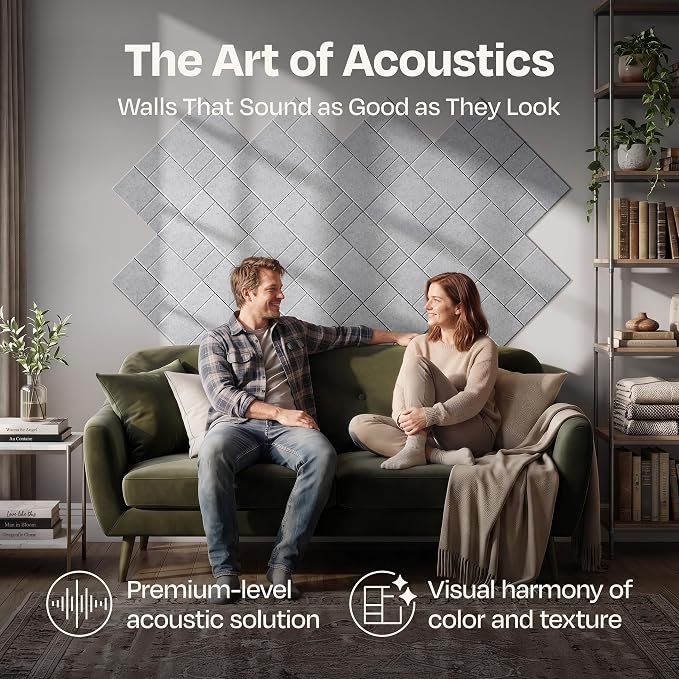 Acoustic Panels 12-Pack Soundproof Wall Panels 12"x12"x0.4" Decorative Sound Dampening for Your Home, Office, Studio, Bedroom & More with Unique GridFrame Carving [Light Gray]