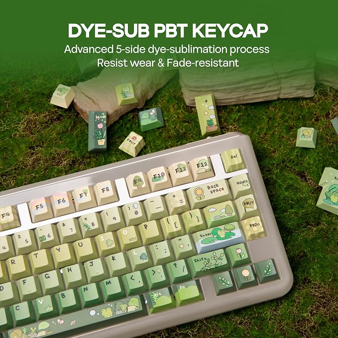 KiiBoom X Cosydiaries Rainy Froggy Day Keycap Set, 144 Keycaps, PBT Custom Keycaps for Mechanical Keyboard, Compatible with ANSI/ISO, 60%, 65%, 75%, TKL, Full-Sized Layout (Cherry Profile)