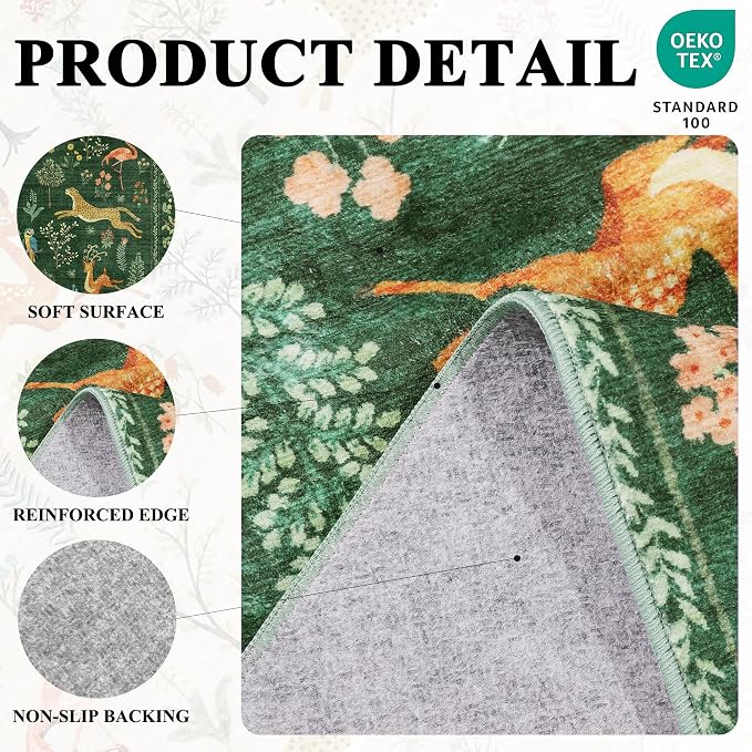 DUKINO 2x3 Rug, Washable Animal Rugs for Entryway, Non Slip Indoor Door Mat, Soft Low Pile Small Area Carpet for Entrance, Bedroom, Kitchen, Laundry, Bathroom, Green