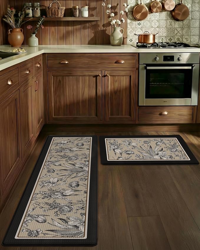 LUMI Anti Fatigue Kitchen Cushioned Mat for Floor, Padded Waterproof Runner for Standing, Stain Resistant Comfort Rugs for Home, Sink, Laundry, 24x108
