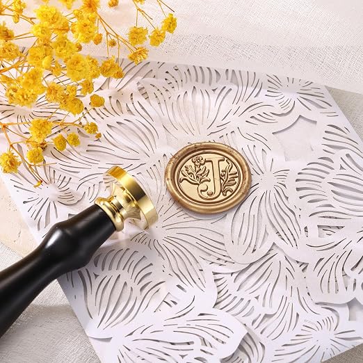 Yoption Traditional Initial Alphabet Wax Seal Stamp with 120 Antique Gold Wax Seal Beads Kit for Wedding Engagement Party Invitation Envelope Christmas Gift Wrap - Letter J