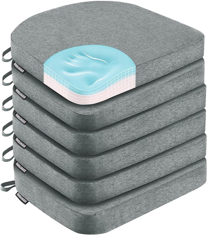 Nordjager Chair Cushions for Dining Chairs, 6 Pack Memory Foam Cushion | 2.5" Thick Chair Cushion; Waterproo Surface with 17" x 16" Size for Kitchen & Dining Chairs, Secure Ties and Washable Cover.