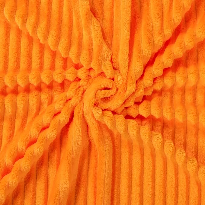 Vessia Flannel Fleece Striped Bed Blanket Twin Size(60x80inch), 300GSM Microfiber Light Orange Comfy Decor, Soft Warm Cozy Lightweight Ribbed Blanket for All-Season