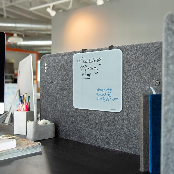 U Brands Magnetic Cubicle Glass Dry Erase Board, 12" x 12" Inches, White Frosted Surface, Frameless (2343U00-04)