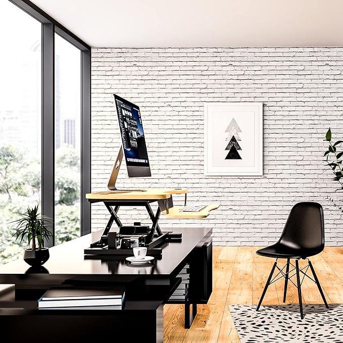 VERSADESK PowerPro 48 Inch Electric Standing Desk Converter – Push-Button Height Adjustable Sit to Stand Desk Riser for Multiple Monitors – Motorized Desktop Workstation with Wide Keyboard Tray