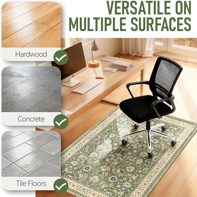 48"x60" Office Chair Mat for Hardwood, Under Desk Chair Mat for Home Office, Anti-Slip Office Rugs for Rolling Chairs, Floor Protector Washable Rugs Green