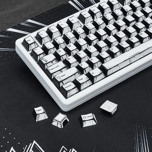 Retro Anime PBT Keycaps-Cherry Key Cap, Manga Japanese Theme Keycaps 60 65 75 100 Percent, 5 Side Dye Sublimation 141 Keys Set for Cherry Gateron MX Switches Keyboards, White (White)