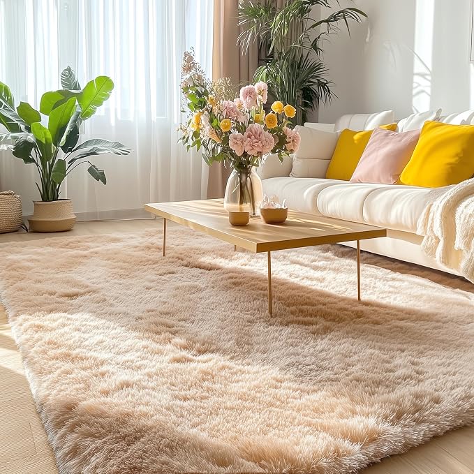 OLANLY 5x10 Machine Washable Large Area Rugs for Living Room, Bedroom, Soft Fluffy Shaggy Bedside Rug, Indoor Floor Carpet for Kids Girls and Boys, Dorms, Nursery, Home Decor Aesthetic, Beige