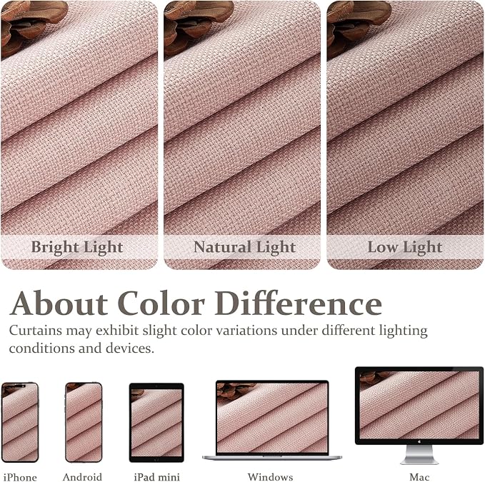Light Pink Extra Long Floor to Ceiling Curtains 108 Inches Long for Kids Room, Memory Trained Pinch Pleated Blackout Insulated Two Layer Linen Drapes with Hooks Rings Privacy Luxury Curtain 2 Panels