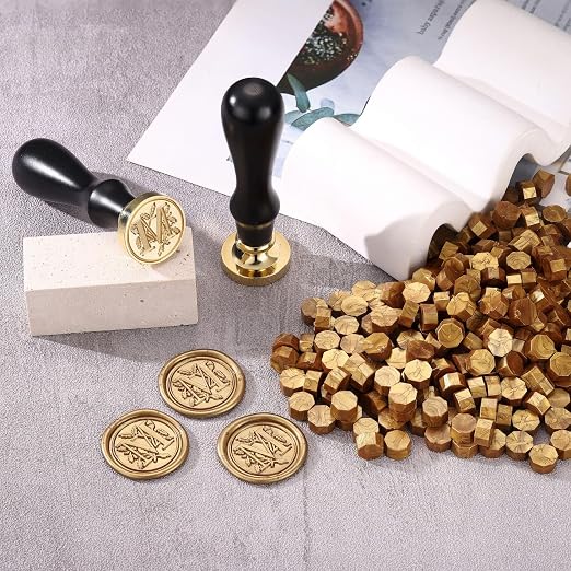 Yoption Traditional Initial Alphabet Wax Seal Stamp with 120 Antique Gold Wax Seal Beads Kit for Wedding Engagement Party Invitation Envelope Christmas Gift Wrap - Letter M
