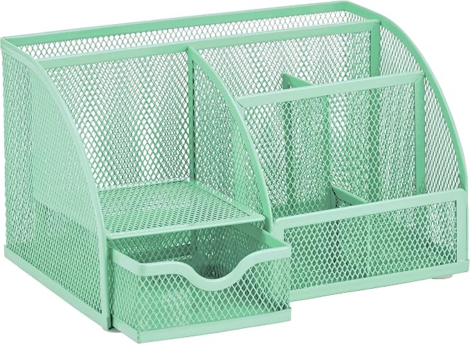 Annova Mesh Desk Organizer Office with 7 Compartments + Drawer/Desk Tidy Candy/Pen Holder/Multifunctional Organizer (Green23)
