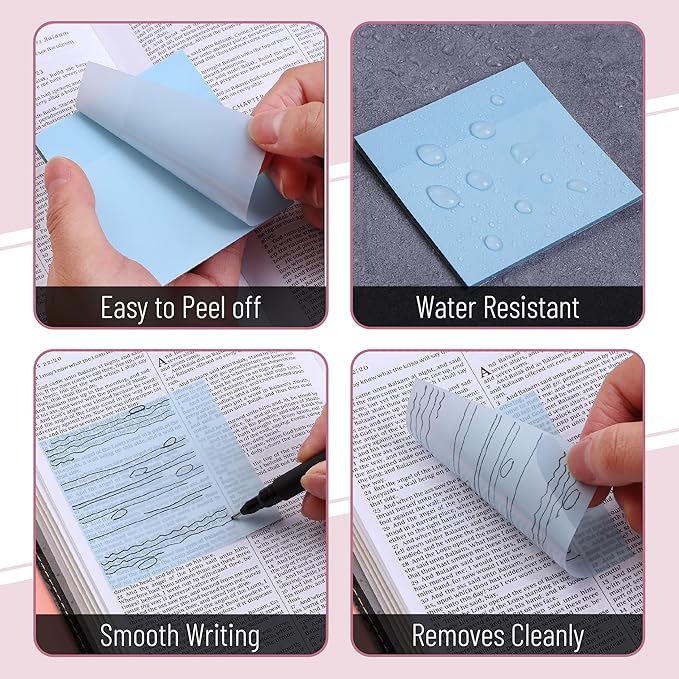 Mr. Pen- Transparent Sticky Notes, 3”x3”, Dreamy Pastel, 12 Pads, 600 Sheets, Bible Journaling Sticky Notes, See Through Sticky Notes, Translucent Sticky Notes, Stocky Notes for Bible Journaling