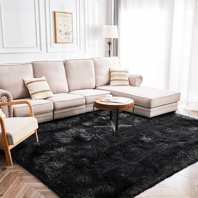 Awaytail Fluffy Rug Lightweight 6x9 Feet, Black Cool Rugs for Bedroom Non Slip, Soft Fuzzy Aesthetic Rugs for Bedroom Men
