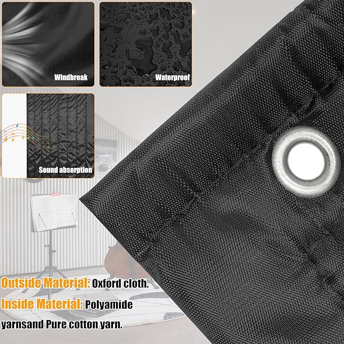 Extra Large Sound Dampening Blankets, 96" x 80" Sound Absorbing Blanket Sound Absorbing Curtains - 0.4" Thickness, Noise Reducing Blackout, Recording Studio Acoustical Treatments, Black
