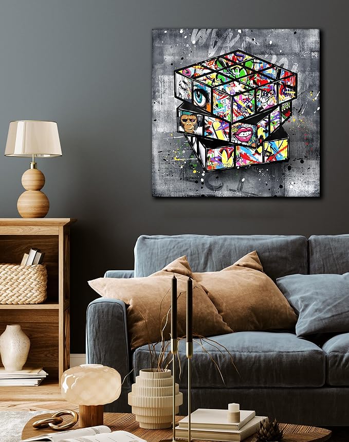 SIXTTART Graffiti Wall-Art - Banksy Canvas Wall Art For Living Room Large Size - Abstract Art Wall Decor - Street Pop Art Modern Art Wall Decor 30" W x 30" H Stretched And Framed Ready To Hang