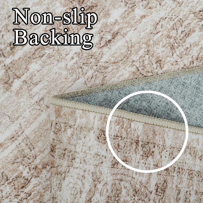 Living Room Area Rugs 9x12: Abstract Washable Rug for Dining Room Non-Slip Low Pile Carpet for Bedroom Ultra Thin Soft Stain Resistant Indoor Floor Mat for Household Women Aged 35-45 9x12 Beige Brown