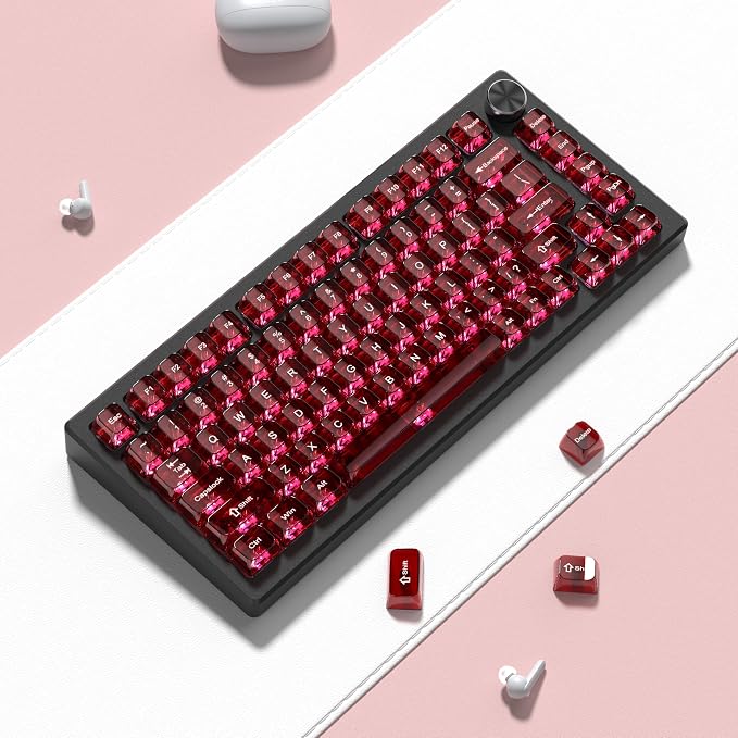 dagaladoo Clear keycaps,Transparent Keyboard keycaps,Jelly Key caps Set,Shine Through keycap，MDA Profile Keyboard caps for Mx Switches Mechanical Keyboard(Dark Red)