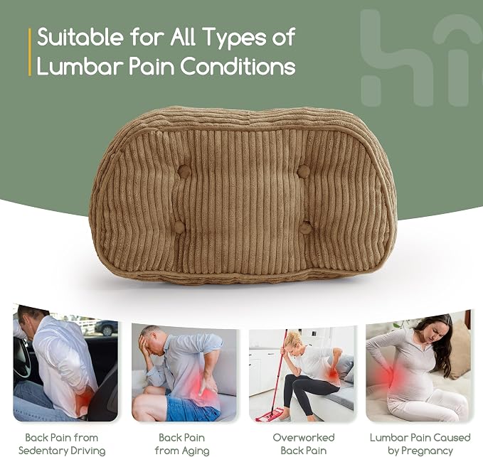 HIGOGOGO Lumbar Support Pillow for Recliner Chair/Accent Chair/Couch/Office Chair, Tufted Corduroy Back Support Cushion for Elderly, Recliner Cushions for Back Rest, Pain Relief, Reading, Coffee