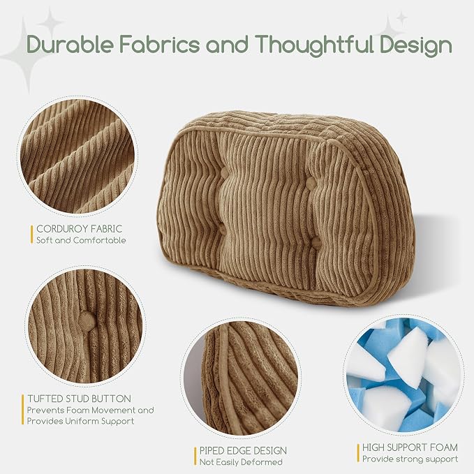 HIGOGOGO Lumbar Support Pillow for Recliner Chair/Accent Chair/Couch/Office Chair, Tufted Corduroy Back Support Cushion for Elderly, Recliner Cushions for Back Rest, Pain Relief, Reading, Coffee