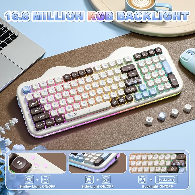 YUNZII C98 Wireless Mechanical Keyboard with Number Pad,98 Key BT5.0/2.4G/USB-C Hot Swap Gasket Mount with PBT MOA Keycaps,Custom RGB,Cute Cake Keyboard for Win/Mac (Choco, Candy Linear Switch)