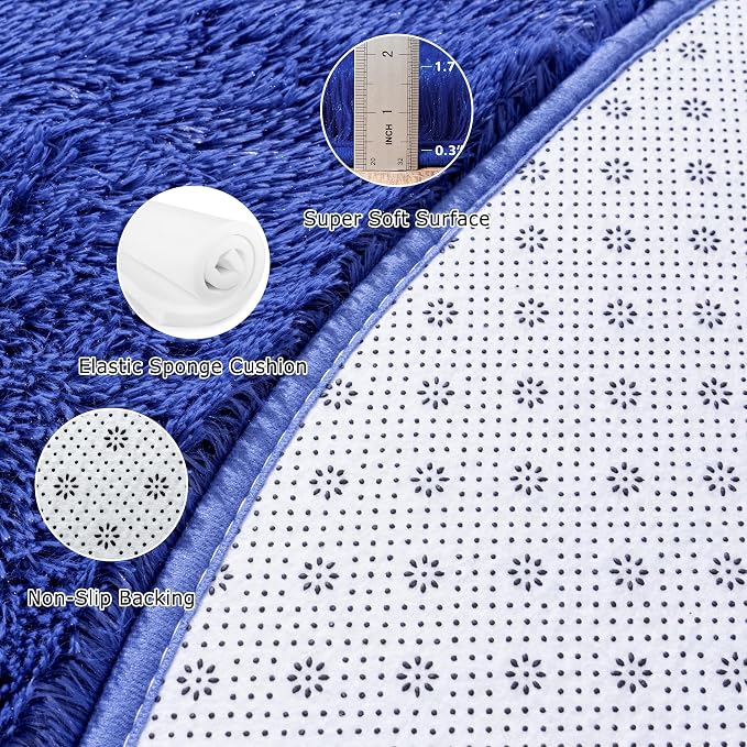 Awaytail Round Fluffy Circle Rug - 6FT Navy Blue Super Soft Shaggy Plush Furry Carpet for Kids & Teens Room