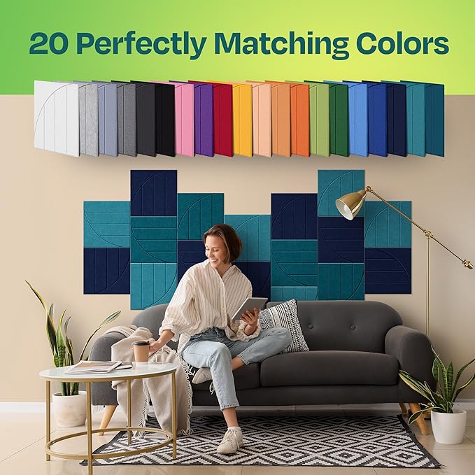 Acoustic Panels 12-Pack Soundproof Wall Panels 12"x12"x0.4" Decorative Sound Dampening for Your Home, Office, Studio, Bedroom & More with Unique ModuArc Carving [Denim Blue]