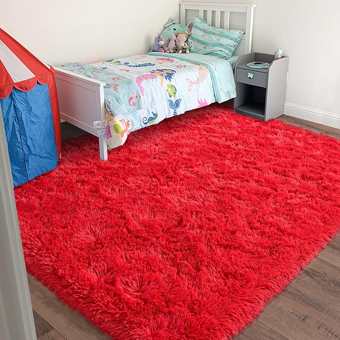 Rugs for Living Room 5x7, Soft Shaggy Modern Shag Area Rug for Bedroom, Upgrade Non-Slip Plush Fluffy Carpet for Kids Boys Girls Room Home Decor Aesthetic, Red