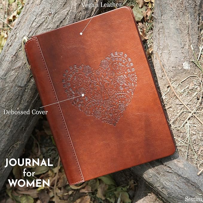 SETTINI® Lined Journal - Heart Journal for Writing Gift Set - Hardcover Vegan Leather, Includes Luxury Pen in a Unique Pen Holder, 192 Pages, 6 x 8.5 inches - Father Day Gift