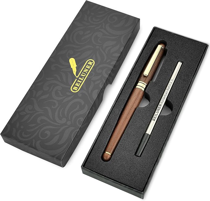 BEILUNER Luxury Wood Ballpoint Pen Writing Set,Walnut-Elegant Fancy Nice Gift Pen Set for Signature Executive Premium Office Fancy Nice Supplies - Gift Boxed with Extra Refills (Black)