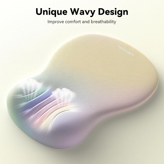 TECKNET Ergonomic Mouse Pad with Wrist Rest, Memory Foam Mousepad with Wrist Support, Smooth Surface, Middle Concave & Non-Slip Base for Laptop/PC, Pain Relief for Home Office Gaming, Yellow