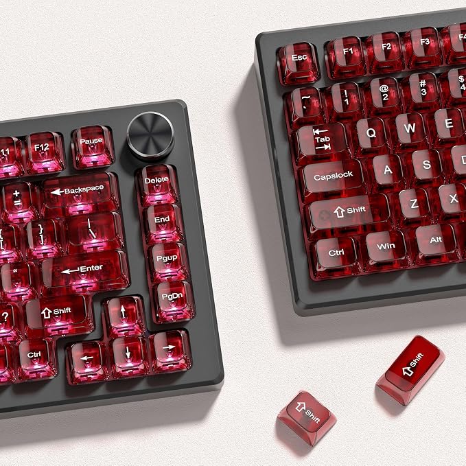 dagaladoo Clear keycaps,Transparent Keyboard keycaps,Jelly Key caps Set,Shine Through keycap，MDA Profile Keyboard caps for Mx Switches Mechanical Keyboard(Dark Red)