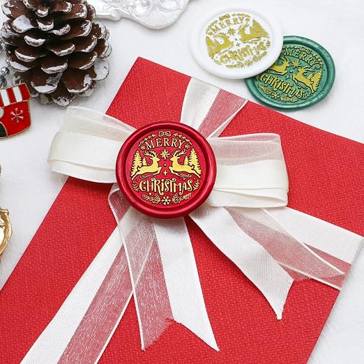 SWANGSA Merry Christmas Reindeer Wax Seal Stamp Kit with 200pcs Sealing Wax Beads, Great for Embellishment of Christmas Cards, Invitations, Wine Packages, Gift Wraps