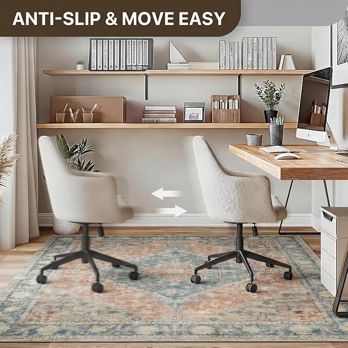 36"x60" Office Chair Mat for Hardwood Tile Floor, Under Desk Carpet Protector for Rolling Computer Chair Mat, Machine Washable Area Rug, Anti-Slip 1/5" Thick Low Pile Thin Vinyl Floor Mat, Terracotta