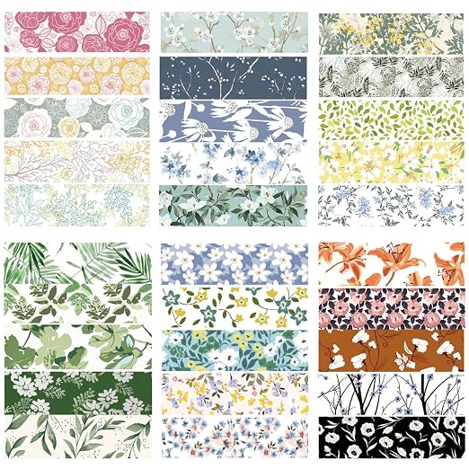 Flowers Washi Tape Set 30 Rolls Floral Patterns Decorative Skinny Slim Masking Tapes for Arts, DIY Crafts, Journals, Planners, Scrapbook, Wrapping (Greens Thrive)