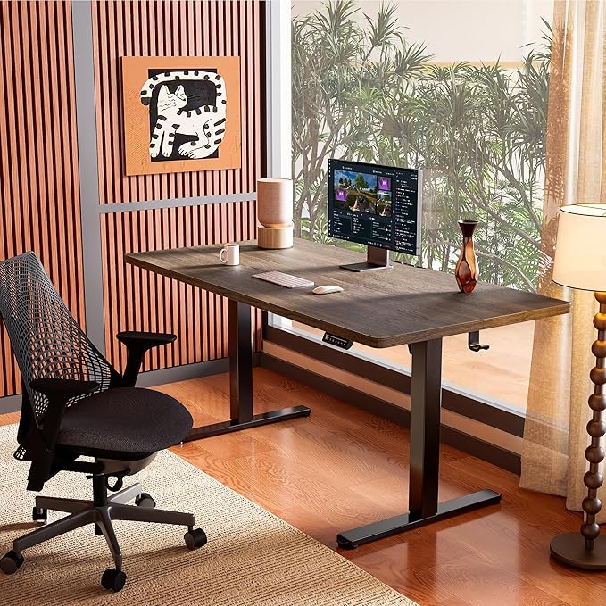 ErGear Height Adjustable Electric Standing Desk, 40 x 24 Inches Sit Stand up Desk, Memory Computer Home Office Desk, Dark Walnut