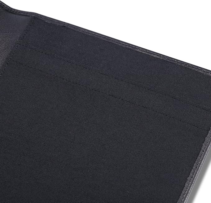 HISCOW Slim Leather Junior Padfolio, 5x8 Notepad Cover, Classic Black | Italian full-grain cowhide, top-loading legal pad holder, rigid pen loop, quick-access card slot, zipperless boardroom design
