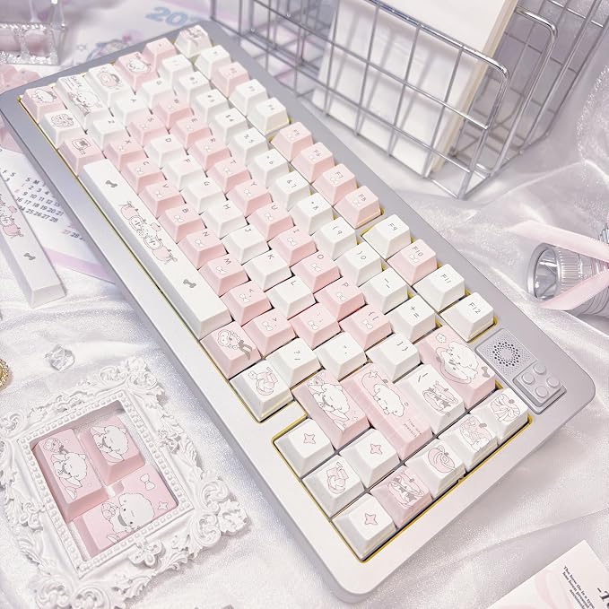 Pink Puppy's Fruits Keycaps 140 Keys, Cherry Profile PBT Key Caps Set, Dye Sublimation Cute Keyboard Keycaps, Custom Key Cap for Cherry MX Switches Mechanical Gaming Keyboard 60% 75% 100%