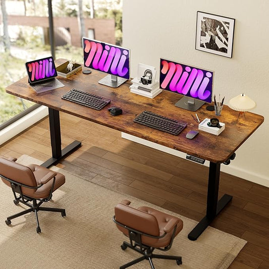 Monomi Large Electric Standing Desk 79" - Height Adjustable Sit Stand Desk with 178 lbs Load Capacity, 3 Memory Presets, Quiet Motor & Anti-Collision for Home Office (Rustic Brown)