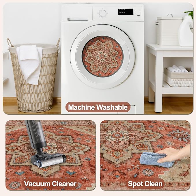 Tangsoo 2x6 Washable Runner Rug for Hallways, Non Slip Vintage Runner Rug, Soft Low Pile Long Runner, Print Distressed Carpet Runners for Kitchen Bedroom Entryway Bathroom Living Room