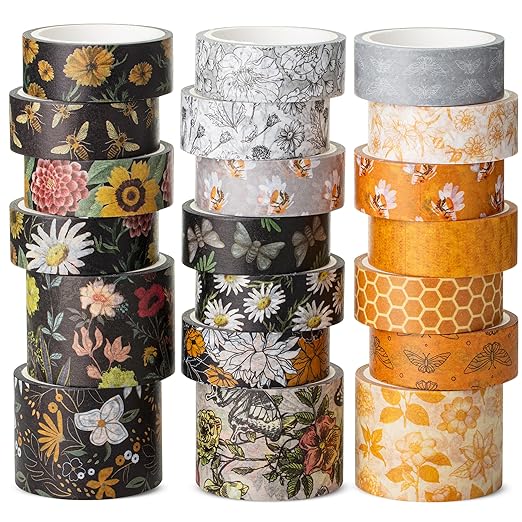 Mr. Pen- Washi Tape Set, 20 Rolls, Assorted Sizes, 4.37 Yards/Roll | Washi Tape for Scrapbook, Arts, Crafts, Journals and Planners, Golden Hives Theme