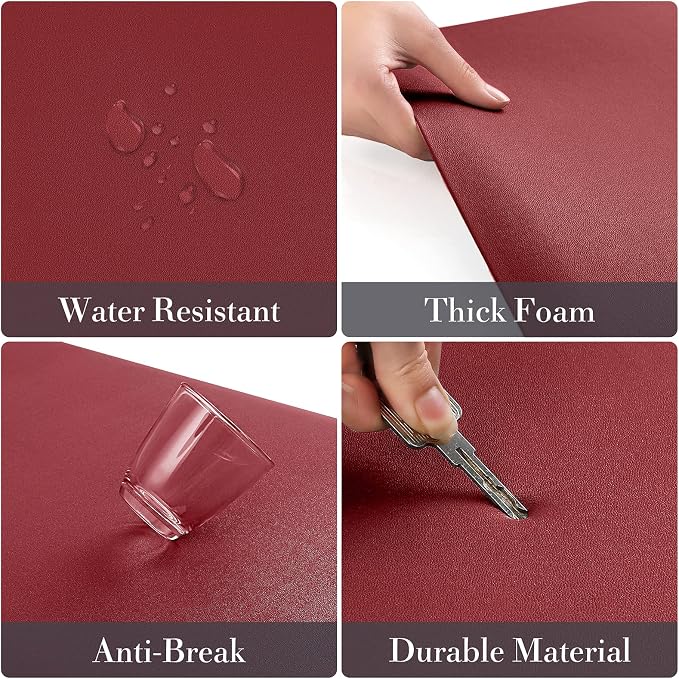HappyTrends Kitchen Mat [2PCS] Cushioned Comfort Anti-Fatigue Floor Mat, Waterproof Non-Slip Kitchen Rugs, Thick Perfect Ergonomic Foam Standing mat for Kitchen, Home, Office, Laundry,Red