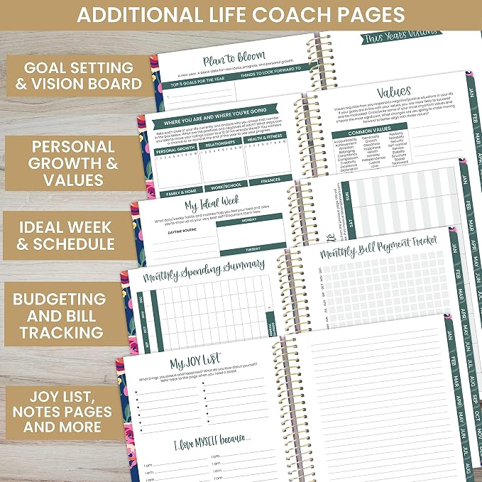 bloom daily planners UNDATED Weekly & Monthly Calendar Planner - Start Anytime To Do List Notebook - Flexible Cover, Task Organizer for Productivity (5.5” x 8.25”) January to December Agenda - Be Kind