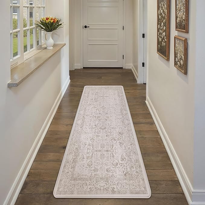 Kitchen Mats 2PCS Anti Fatigue Cushioned Mat Light Brown Vintage Kitchen Mats for Floor Waterproof Non Slip Comfort Standing Retro Floral Rug for Sink Laundry Office 17.3"x59"+17.3"x30"