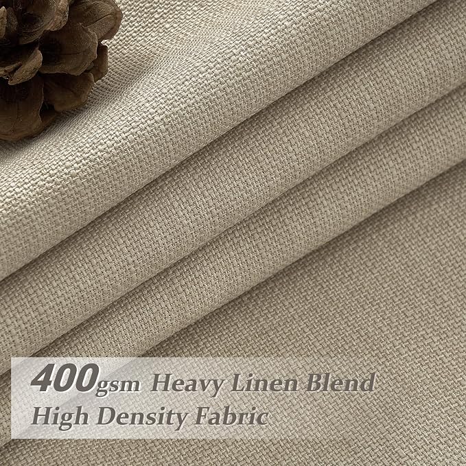 Heavy Natural Linen 100% Light Blocking Curtains & Drapes 96 Inches Long 2 Panels Set for Bedroom, Neutral Pinch Pleated Black Out Thermal Warm Beige Curtain for Summer Heat Energy Efficient 40W x 96L