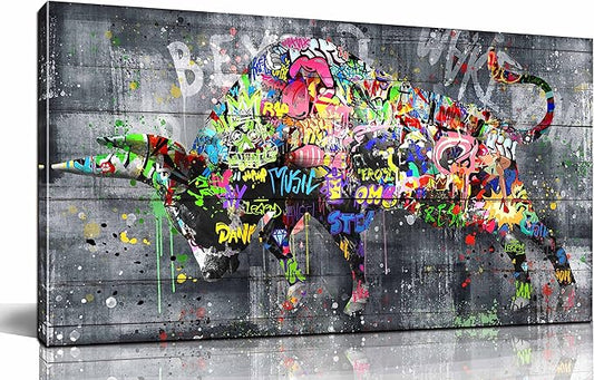 SIXTTART Highland Cow Wall-Art For Living Room Large Size - Banksy Canvas Wall Art For Bedroom - Graffiti Farmhouse Wall Decor Ready To Hang Size 59" x 29"