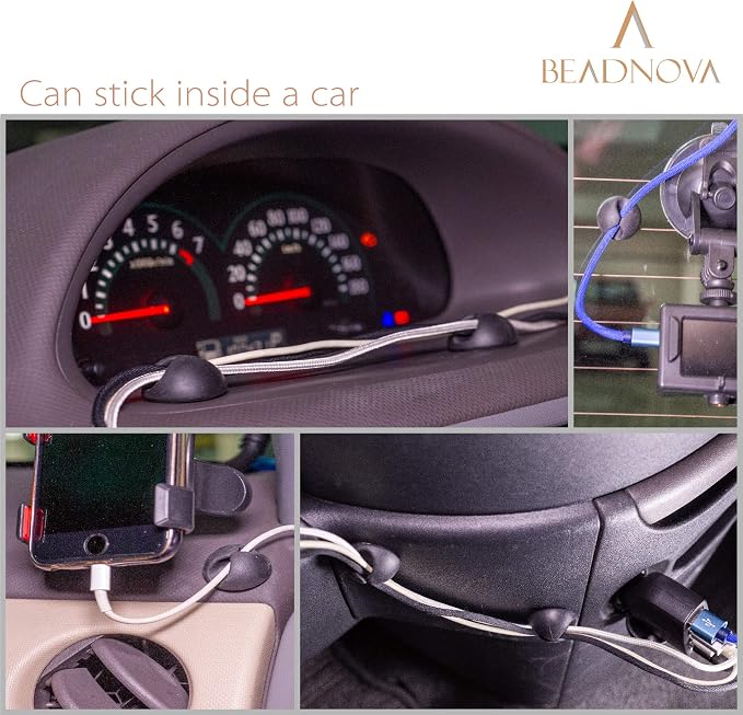 Beadnova Cable Clips Cord Organizer Cable Management Wire Cord Holder 24 Pack Adhesive Cord Holder for Car, Power Cords, Charging Accessory Cables, PC, Office (Black,1 Slots, 2 Slots, 3 Slots,5 Slots)
