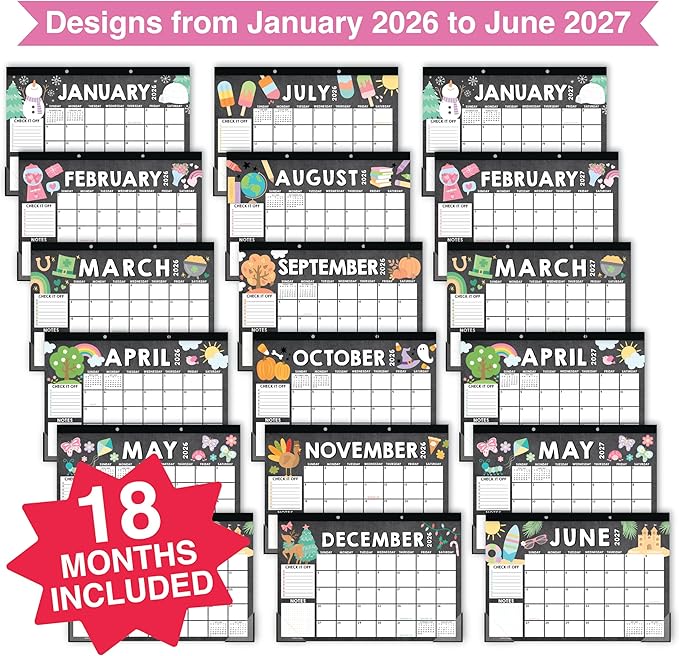 Hadley Designs Large Teacher Desk Calendar 2026-2027 - Desktop Calendar 2026, 18-Month Desk Calendars for Home, Office & Classroom, Cute Classroom Must Haves, Back to School Teacher Gifts