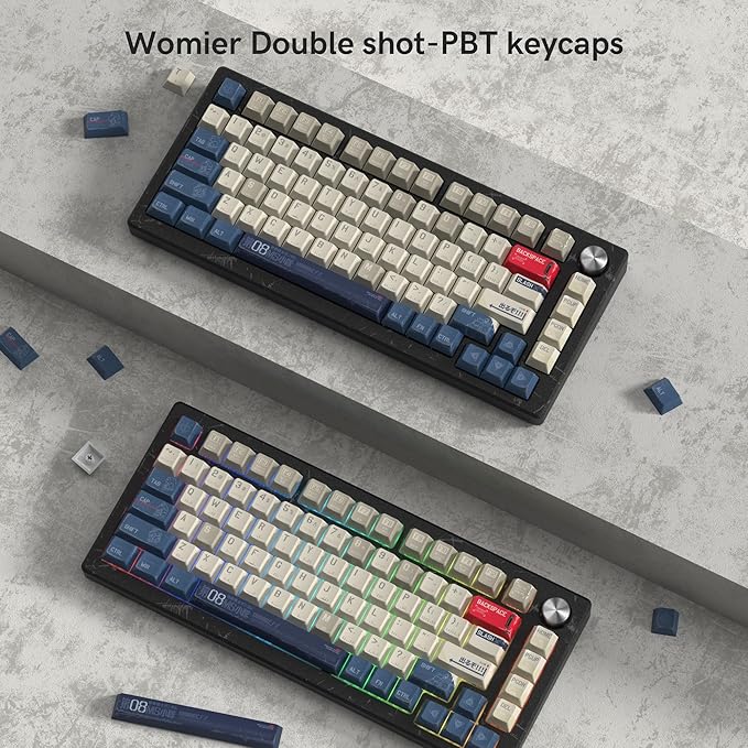 dagaladoo Retro Japanese Anime PBT keycaps,Beige/Blue Keycaps 60% 65% 100%,Dye Sublimation Custom Key caps,Cherry Profile Keyboard Key caps for TKL US Layout Mechanical Keyboard