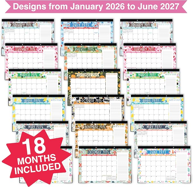 Hadley Designs Large Teacher Desk Calendar 2026-2027 - Desktop Calendar 2026, 18-Month Desk Calendars for Home, Office & Classroom, Cute Classroom Must Haves, Back to School Teacher Gifts