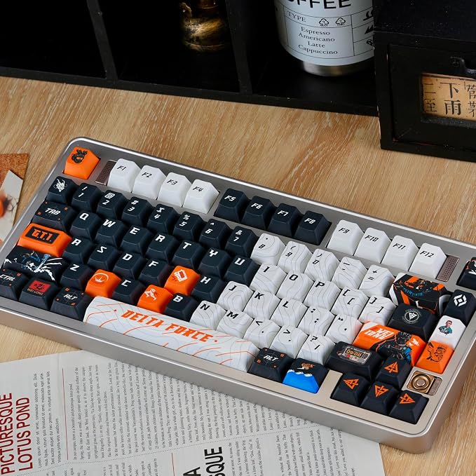 Custom PBT Keycaps, Black White Anime Style Cherry Profile Dye Sublimation 130 Keys Manga Keycap Set for Mechanical Keyboard 61/64/75/84/87/104/108 Layout